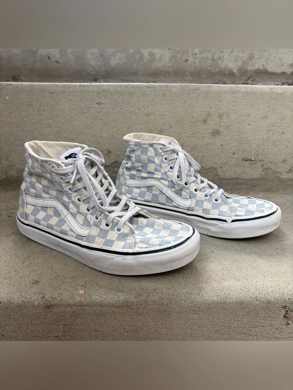 Vans Checkerboard Sk8-hi Tapered High Top Sneakers Zen Blue & True White - Picture 7 of 9